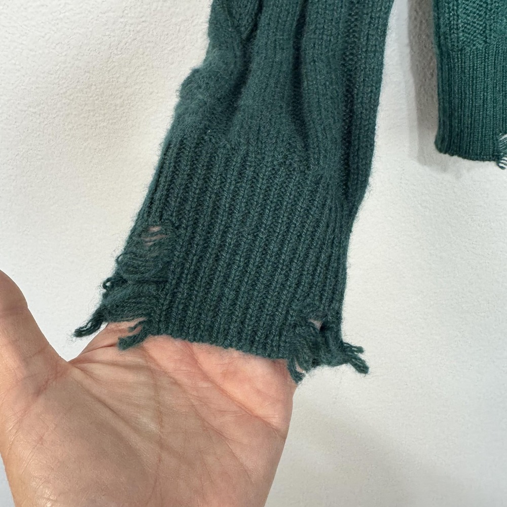 Aqua Cashmere Sweater Women's Medium Green Distressed Cable Knit Pullover Grunge - Picture 4 of 15